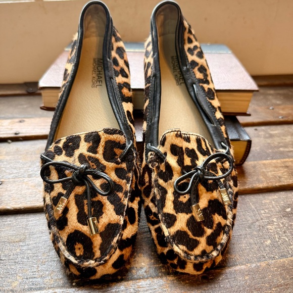 Michael Kors Fulton Leopard Print Flats Calf Hair Driving Loafers - Picture 2 of 9